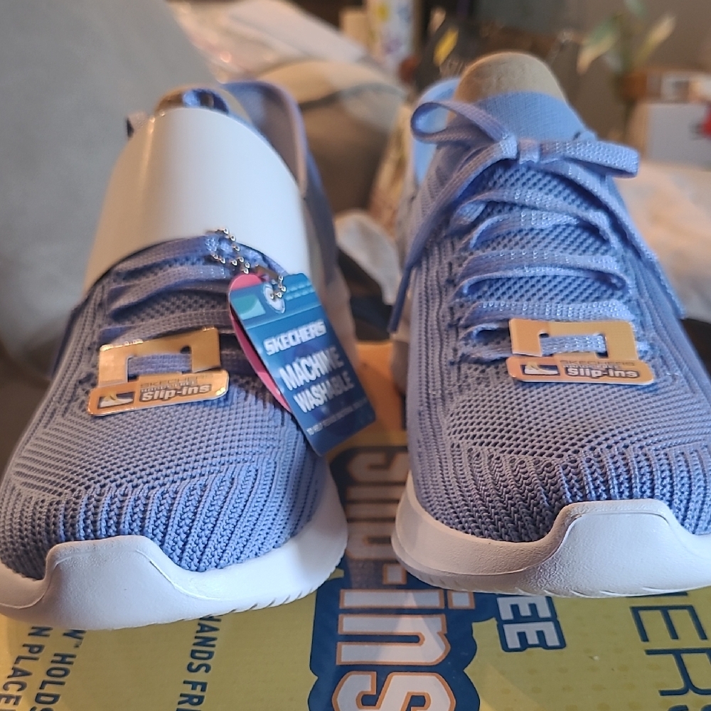Skechers Womens Light Blue Slip-Ins Sneakers